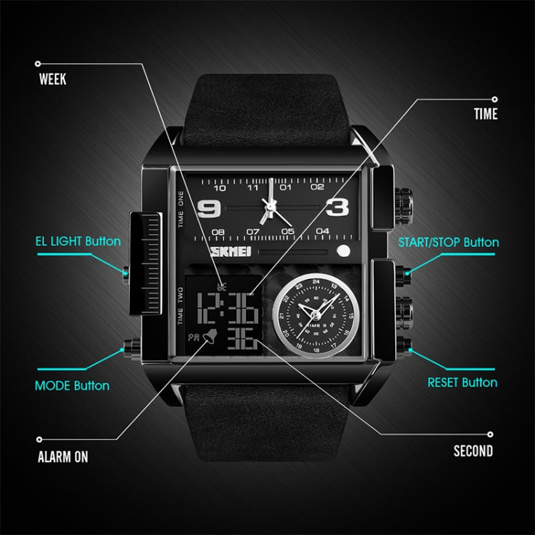 SKMEI 1391 Multifunctional Men Business Digital Watch 30m Waterproof Square Dial Wrist Watch with Leather Watchband(Black+Coffee) - free shipping - PMC TechLife - Order now!