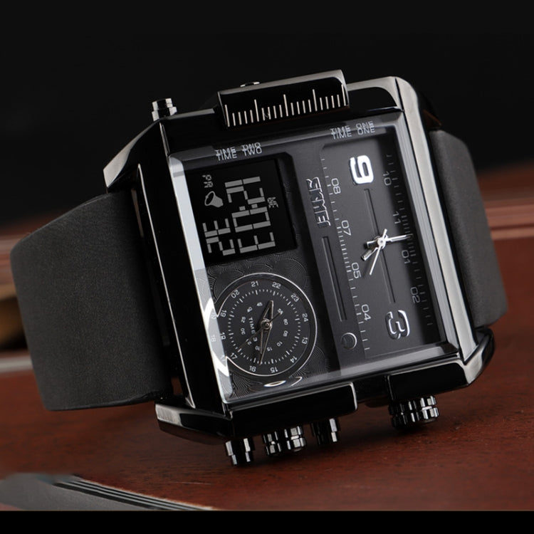 SKMEI 1391 Multifunctional Men Business Digital Watch 30m Waterproof Square Dial Wrist Watch with Leather Watchband(Black+Coffee) - free shipping - PMC TechLife - Order now!