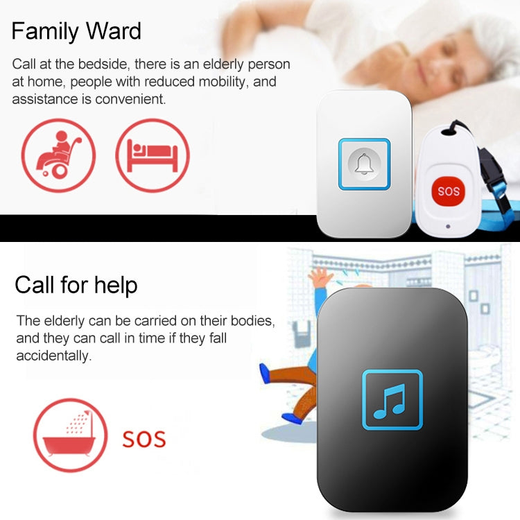 CACAZI C86 Wireless SOS Pager Doorbell Old man Child Emergency Alarm Remote Call Bell, UK Plug(Black) - Wireless Doorbell by CACAZI | Online Shopping South Africa | PMC Jewellery