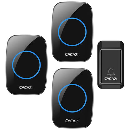 CACAZI A10G One Button Three Receivers Self-Powered Wireless Home Cordless Bell, UK Plug(Black) - Wireless Doorbell by CACAZI | Online Shopping South Africa | PMC Jewellery