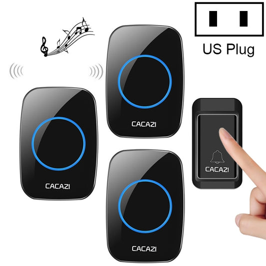 CACAZI A10G One Button Three Receivers Self-Powered Wireless Home Cordless Bell, US Plug(Black) - Wireless Doorbell by CACAZI | Online Shopping South Africa | PMC Jewellery