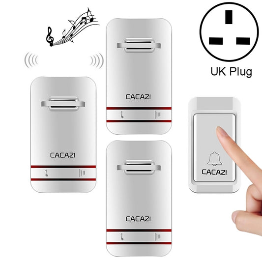 CACAZI V027G One Button Three Receivers Self-Powered Wireless Home Kinetic Electronic Doorbell, UK Plug - Wireless Doorbell by CACAZI | Online Shopping South Africa | PMC Jewellery