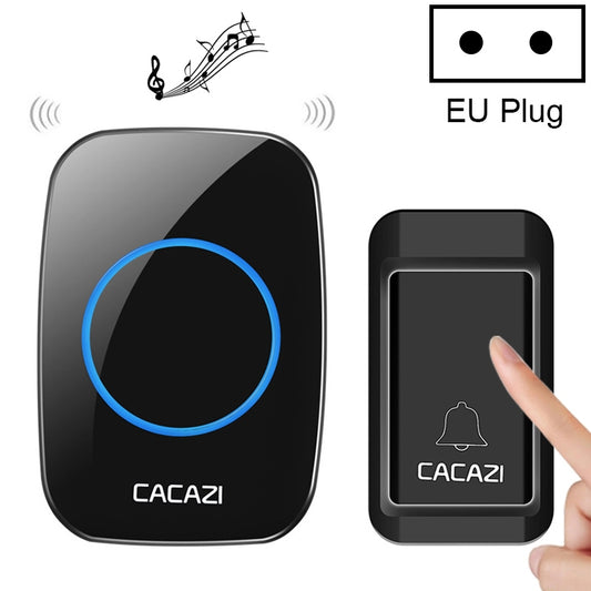 CACAZI A10G One Button One Receivers Self-Powered Wireless Home Cordless Bell, EU Plug(Black) - Wireless Doorbell by CACAZI | Online Shopping South Africa | PMC Jewellery