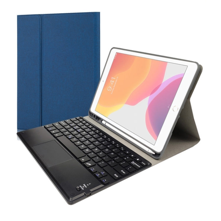 RK109C Detachable Magnetic Plastic Bluetooth Keyboard with Touchpad + Silk Pattern TPU Tablet Case for iPad Air 2020, with Pen Slot & Bracket(Blue) - For iPad Air by PMC TechLife | Online Shopping South Africa | PMC TechLife