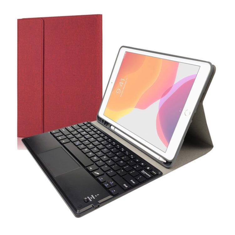 RK109C Detachable Magnetic Plastic Bluetooth Keyboard with Touchpad + Silk Pattern TPU Tablet Case for iPad Air 2020, with Pen Slot & Bracket(Red) - For iPad Air by PMC TechLife | Online Shopping South Africa | PMC TechLife