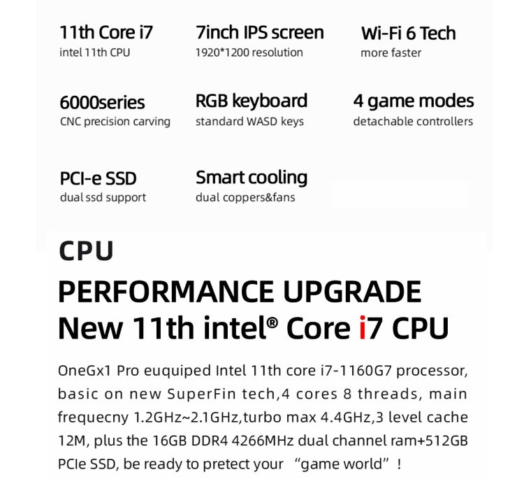 ONE-NETBOOK OneGx1 Pro PC Mini Laptop, 7.0 inch, 16GB+512GB, WiFi Version, Windows 10, Intel 11th Core Tiger Lake-Y i7 1160G7 1.2-2.1GHz, Turbo 4.4GHz, 12000mAh Battery, Support  WiFi & BT, with GamePad(Black) - Others by ONE-NETBOOK | Online Shopping South Africa | PMC Jewellery