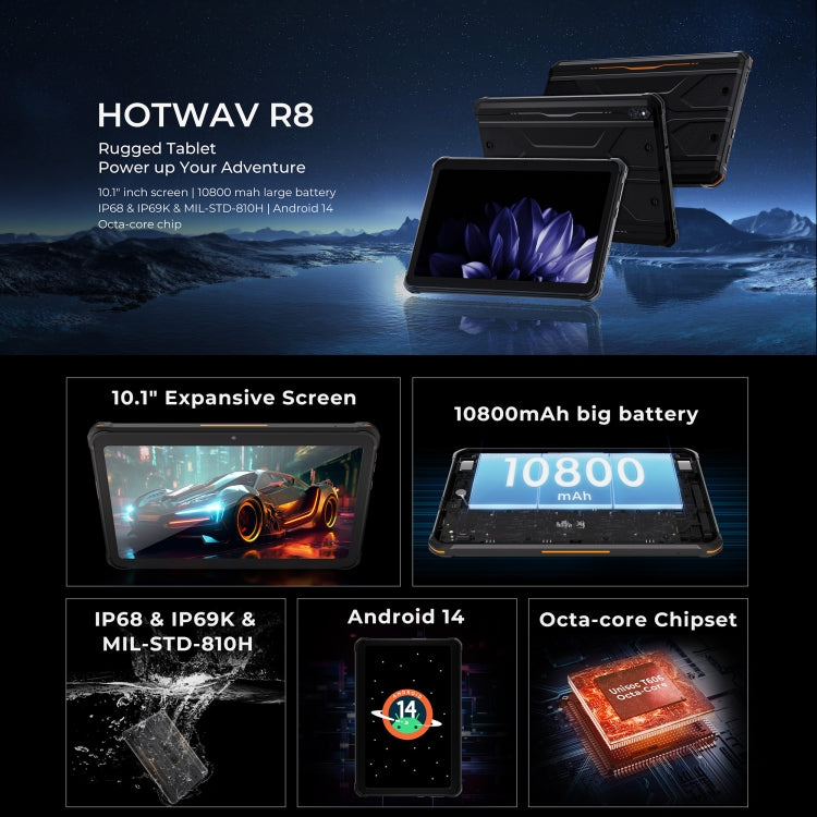 HOTWAV Tab R8 IP68/IP69K Rugged Tablet, 4GB+128GB, 10.1 inch Android 14 Unisoc T606 Octa Core 4G Network, Global Version with Google Play, EU Plug (Black Grey) - free shipping - PMC TechLife - Order now!