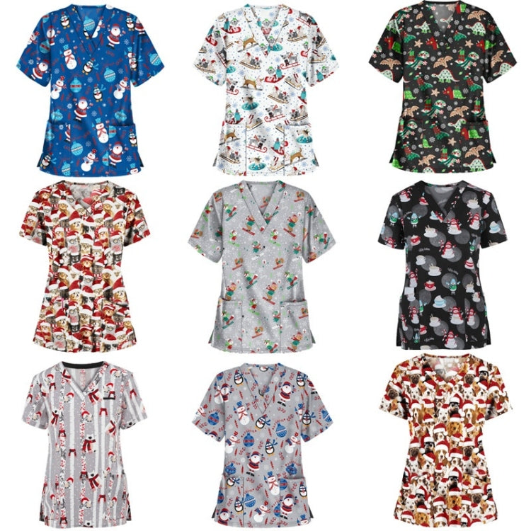 Christmas Print Short-sleeved Pocket T-shirt Nurse Uniform (Color:2 Size:S) - T-shirt by PMC Jewellery | Online Shopping South Africa | PMC Jewellery
