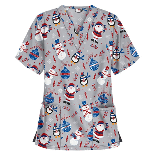 Christmas Print Short-sleeved Pocket T-shirt Nurse Uniform (Color:8 Size:XXL) - T-shirt by PMC Jewellery | Online Shopping South Africa | PMC Jewellery
