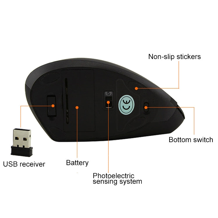Battery Version Wireless Mouse Vertical 2.4GHz Optical Mouse (Black) - Wireless Mice by PMC Jewellery | Online Shopping South Africa | PMC Jewellery