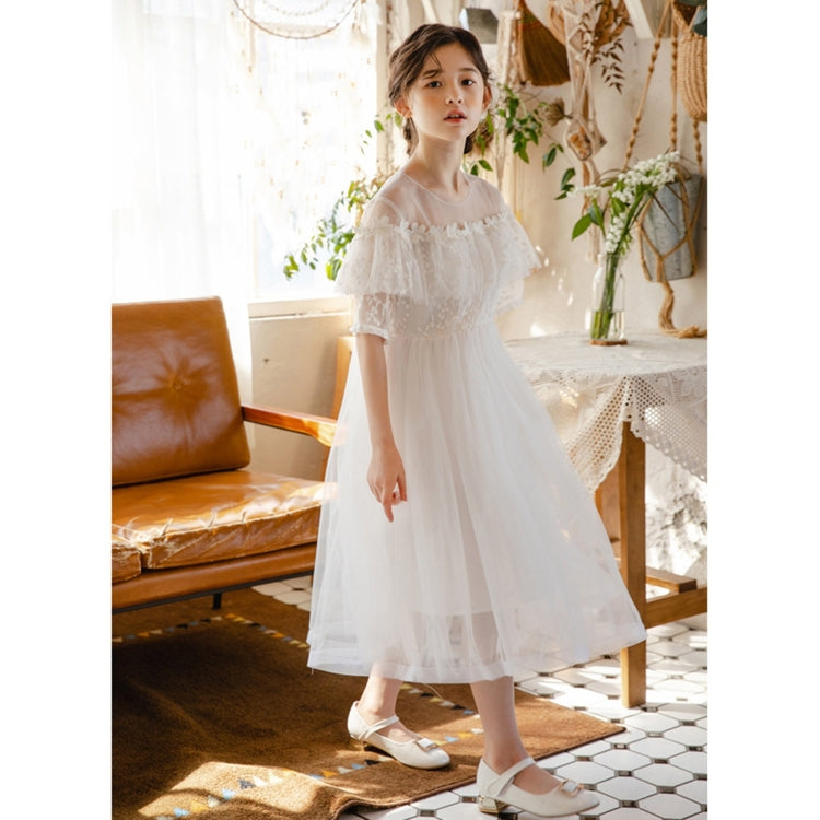 Girls Embroidered Lace Mesh Princess Dress (Color:White Size:160cm) - Girl Clothing by PMC Jewellery | Online Shopping South Africa | PMC Jewellery