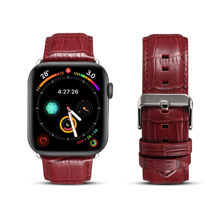 Denior Crocodile Grain Watch Cowhide Leather Watch Band for Apple Watch Ultra 49mm&Watch Ultra 2 49mm / Series 10 46mm / 9&8&7 45mm / SE 3&SE 2&6&SE&5&4 44mm / 3&2&1 42mm (Dark Red) - Watch Bands by Denior | Online Shopping South Africa | PMC Jewellery | Buy Now Pay Later Mobicred