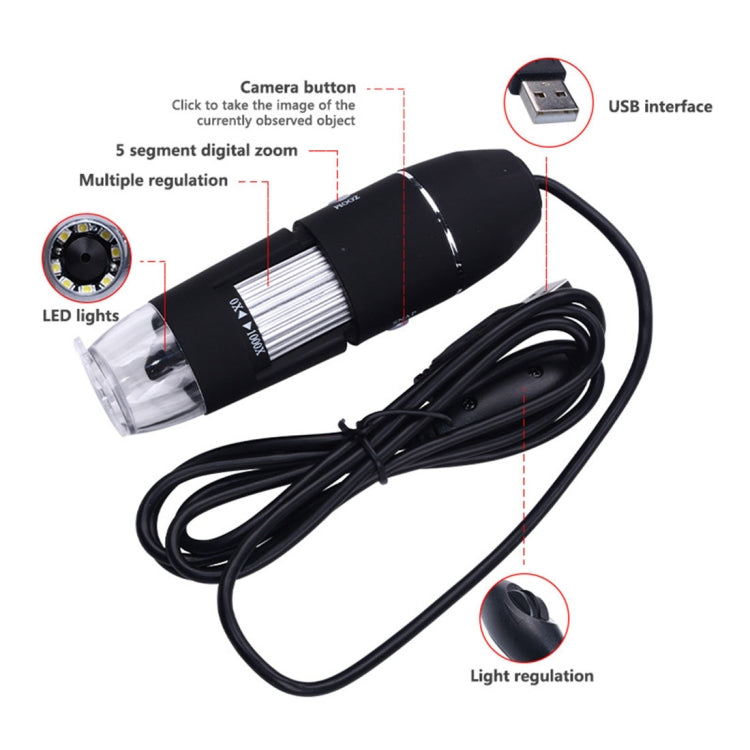 1000X Magnifier 0.3MP Image Sensor USB Digital Microscope with 8 LED & Professional Stand(Black) - Digital Microscope by PMC TechLife | Online Shopping South Africa | PMC TechLife | Buy Now Pay Later Mobicred