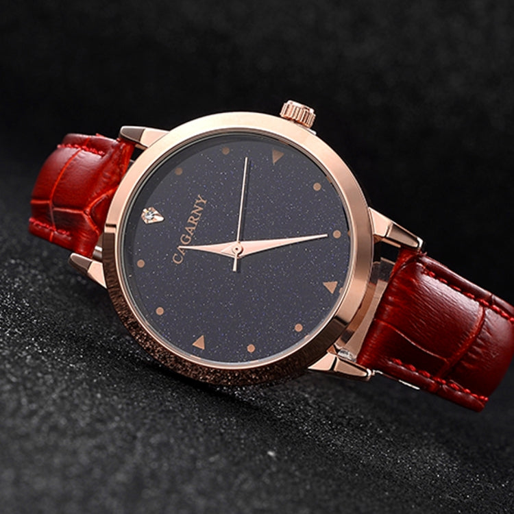 CAGARNY 6875 Round Dial Water Resistant Starry Sky Pattern Fashion Women Quartz Wrist Watch with Leather Band (Red) - Leather Strap Watches by CAGARNY | Online Shopping South Africa | PMC Jewellery | Buy Now Pay Later Mobicred