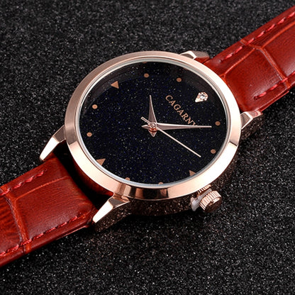 CAGARNY 6875 Round Dial Water Resistant Starry Sky Pattern Fashion Women Quartz Wrist Watch with Leather Band (Red) - Leather Strap Watches by CAGARNY | Online Shopping South Africa | PMC Jewellery | Buy Now Pay Later Mobicred