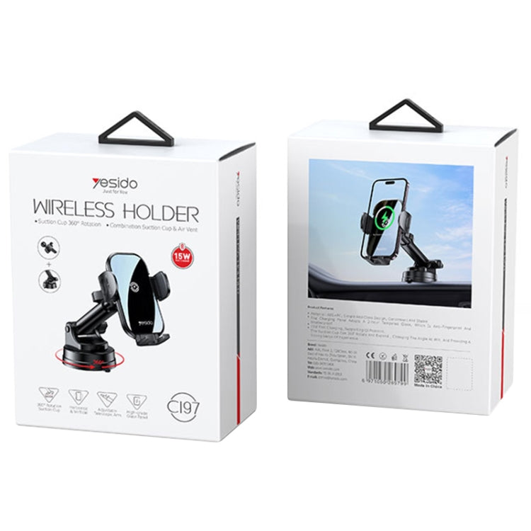 Yesido C197 15W 2 in 1 Suction Cup Type Wireless Charging Car Holder Set (Black) - Wireless Charger Holders by Yesido | Online Shopping South Africa | PMC TechLife | Buy Now Pay Later Mobicred