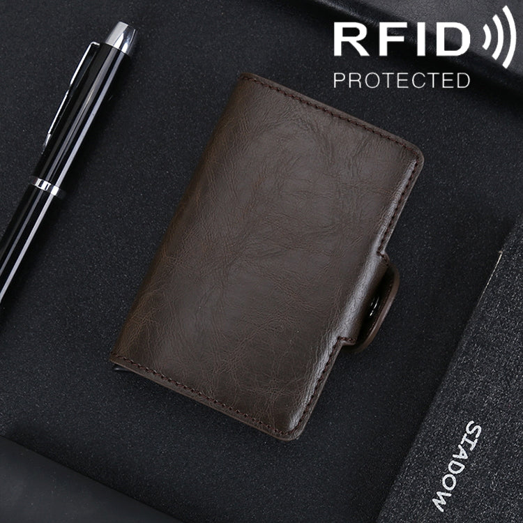 X-7 Antimagnetic RFID  Multi-functional Aluminum Crazy Horse Texture Leather Card Bag Wallet(Coffee) - free shipping - PMC TechLife - Order now!