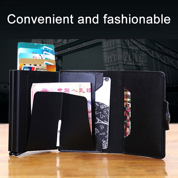 X-7 Antimagnetic RFID  Multi-functional Aluminum Crazy Horse Texture Leather Card Bag Wallet(Dark Blue) - Antimagnetic RFID Package by PMC TechLife | Online Shopping South Africa | PMC TechLife | Buy Now Pay Later Mobicred