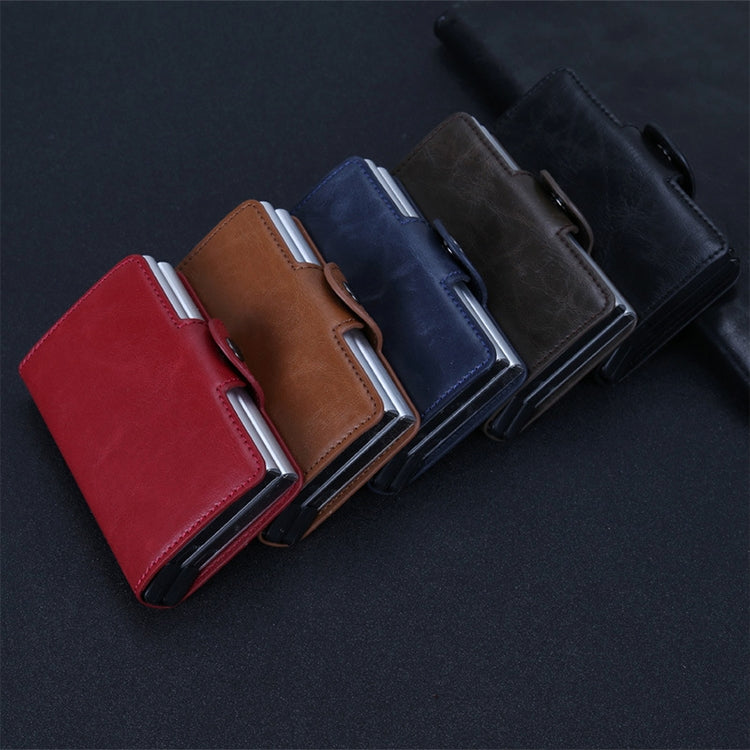 X-7 Antimagnetic RFID  Multi-functional Aluminum Crazy Horse Texture Leather Card Bag Wallet(Dark Blue) - Antimagnetic RFID Package by PMC TechLife | Online Shopping South Africa | PMC TechLife | Buy Now Pay Later Mobicred