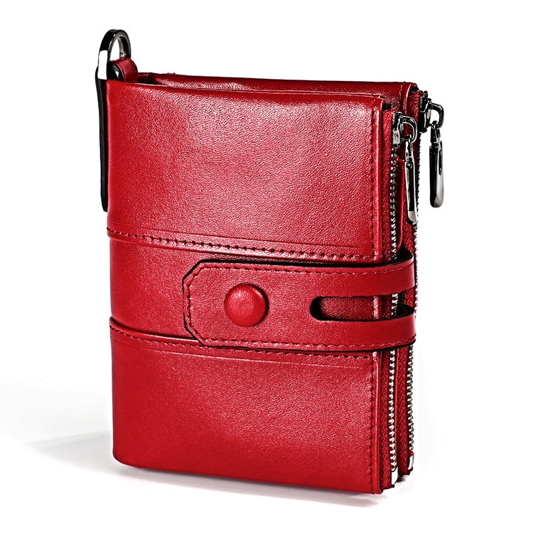 3529 Retro Crazy Horse Texture Double Zipper Anti-magnetic RFID Wallet for Man with Card Slots (Red) - Antimagnetic RFID Package by PMC Jewellery | Online Shopping South Africa | PMC Jewellery | Buy Now Pay Later Mobicred