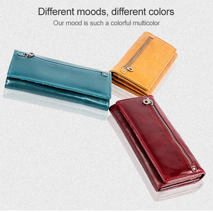 3559 Antimagnetic RFID Multi-function Zipper Retro Top-grain Leather Lady Purse Wallet (Wine Red) - free shipping - PMC TechLife - Order now!