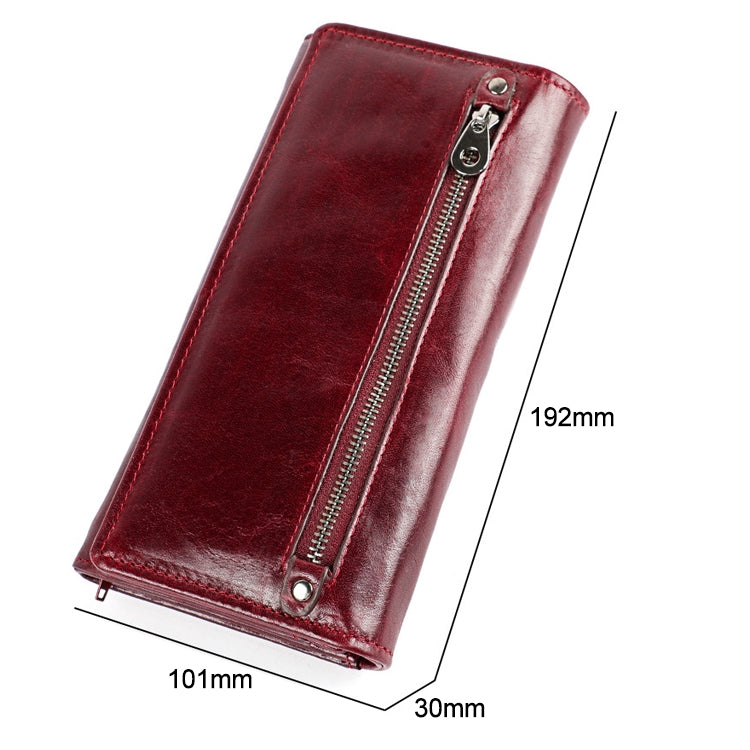 3559 Antimagnetic RFID Multi-function Zipper Retro Top-grain Leather Lady Purse Wallet (Wine Red) - free shipping - PMC TechLife - Order now!
