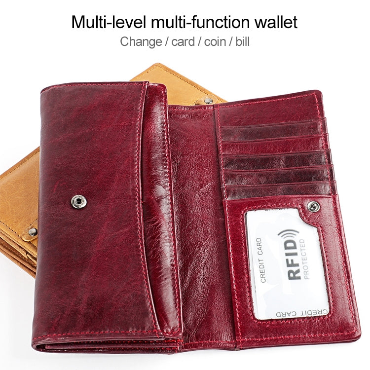 3559 Antimagnetic RFID Multi-function Zipper Retro Top-grain Leather Lady Purse Wallet (Wine Red) - free shipping - PMC TechLife - Order now!