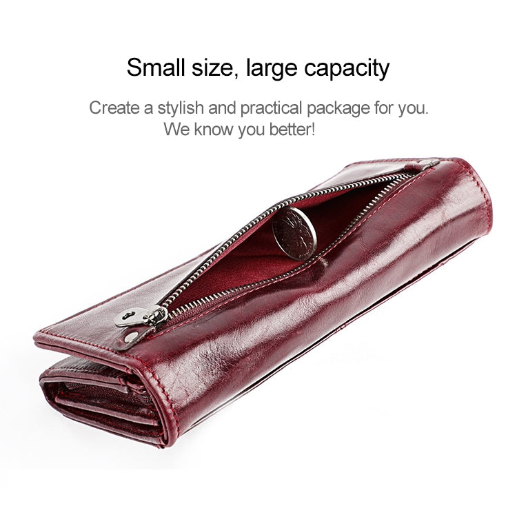3559 Antimagnetic RFID Multi-function Zipper Retro Top-grain Leather Lady Purse Wallet (Wine Red) - free shipping - PMC TechLife - Order now!