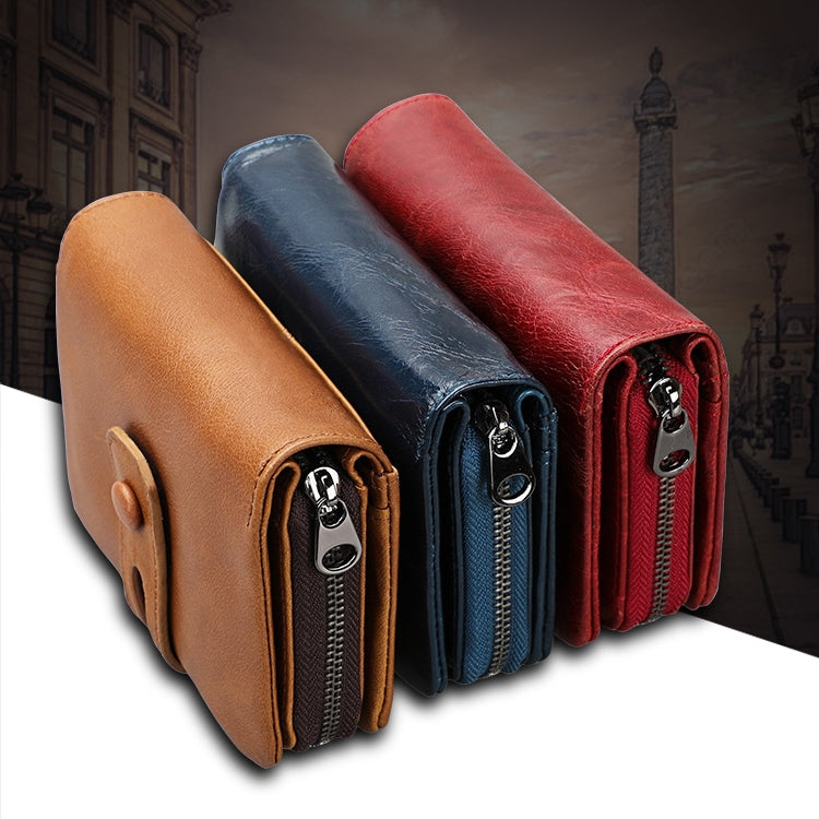 3577 Antimagnetic RFID Men and Women Crazy Horse Texture Leather Zipper Wallet (Blue) - Antimagnetic RFID Package by PMC TechLife | Online Shopping South Africa | PMC TechLife | Buy Now Pay Later Mobicred