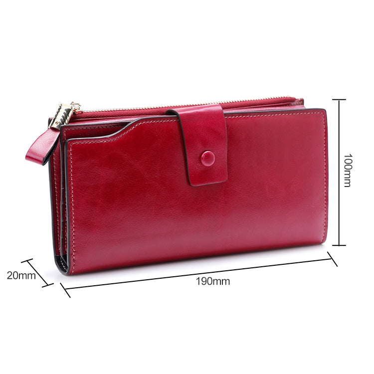 8236 Antimagnetic RFID Multi-function Oil Wax Leather Lady Wallet Large-capacity Purse (Red) - free shipping - PMC TechLife - Order now!