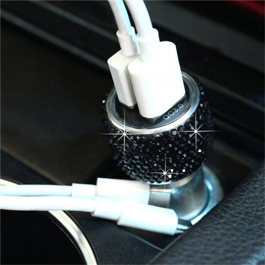 Car Diamond Aluminium Alloy QC3.0 Dual USB Quick Charger(Black) - Car Charger by PMC Jewellery | Online Shopping South Africa | PMC Jewellery