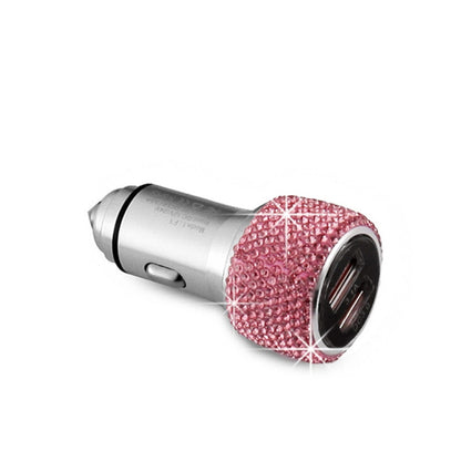 Car Diamond Aluminium Alloy QC3.0 Dual USB Quick Charger(Pink) - Car Charger by PMC Jewellery | Online Shopping South Africa | PMC Jewellery