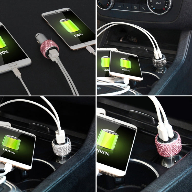Car Diamond Aluminium Alloy QC3.0 Dual USB Quick Charger (Jet Black) - Car Charger by PMC Jewellery | Online Shopping South Africa | PMC Jewellery