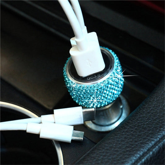 Car Diamond Aluminium Alloy QC3.0 Dual USB Quick Charger(Lake Blue) - Car Charger by PMC Jewellery | Online Shopping South Africa | PMC Jewellery