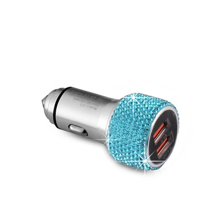 Car Diamond Aluminium Alloy QC3.0 Dual USB Quick Charger(Lake Blue) - Car Charger by PMC Jewellery | Online Shopping South Africa | PMC Jewellery