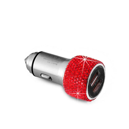 Car Diamond Aluminium Alloy QC3.0 Dual USB Quick Charger(Red) - Car Charger by PMC Jewellery | Online Shopping South Africa | PMC Jewellery