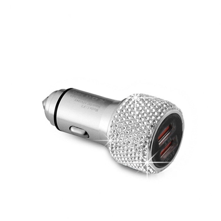 Car Diamond Aluminium Alloy QC3.0 Dual USB Quick Charger(White) - Car Charger by PMC Jewellery | Online Shopping South Africa | PMC Jewellery