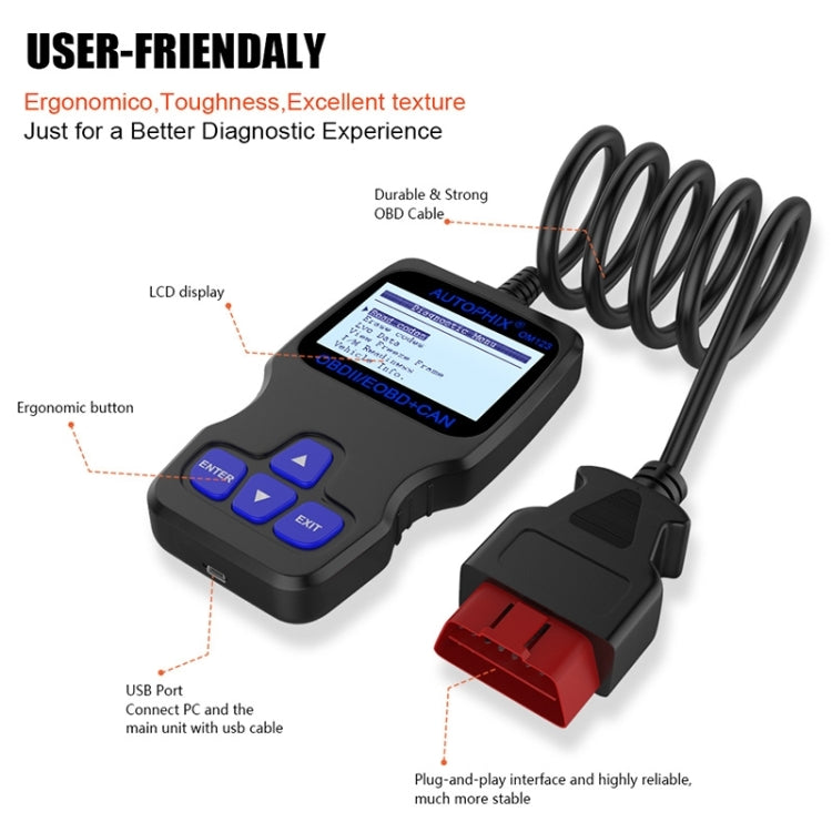 AUTOPHIX OM123 Car Portable OBD2 Scanner Car Diagnostic Tool OBD 2 Automotive Scanner EOBD Code Reader (Orange) - Code Readers & Scan Tools by PMC TechLife | Online Shopping South Africa | PMC TechLife