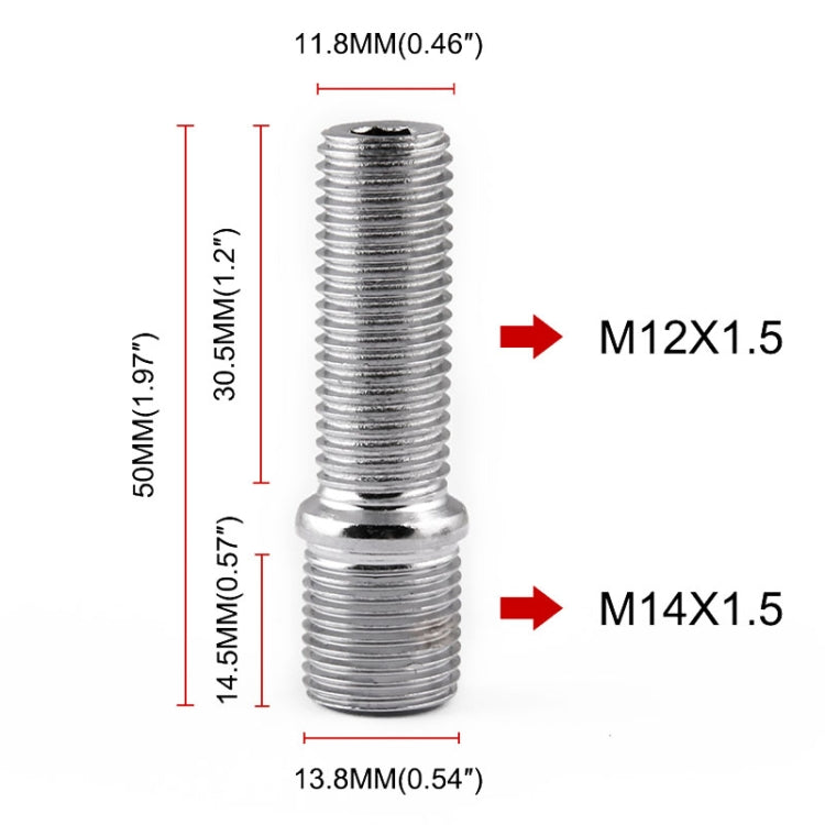 20 PCS 5cm Universal Car Modification Extended Wheels Stud Conversion M14x1.5 to M12x1.5 Screw Adapter LN032 LN033 LN044 - Nuts & Bolts by PMC Jewellery | Online Shopping South Africa | PMC Jewellery