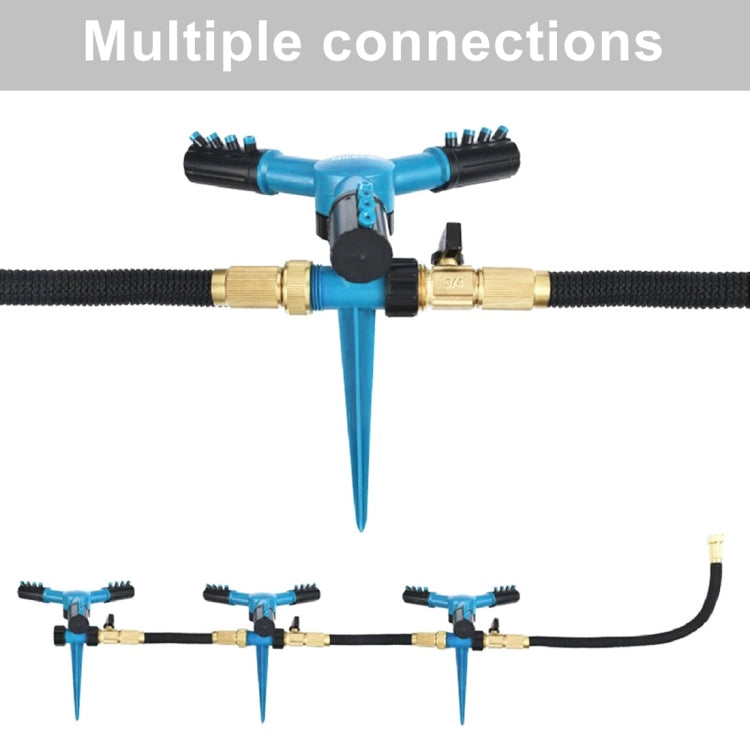 Automatic 360 Rotating Adjustable Garden Water Sprinklers Lawn Irrigation System with 3 Arm Sprayers and Spike Base(Blue) - free shipping - PMC TechLife - Order now!