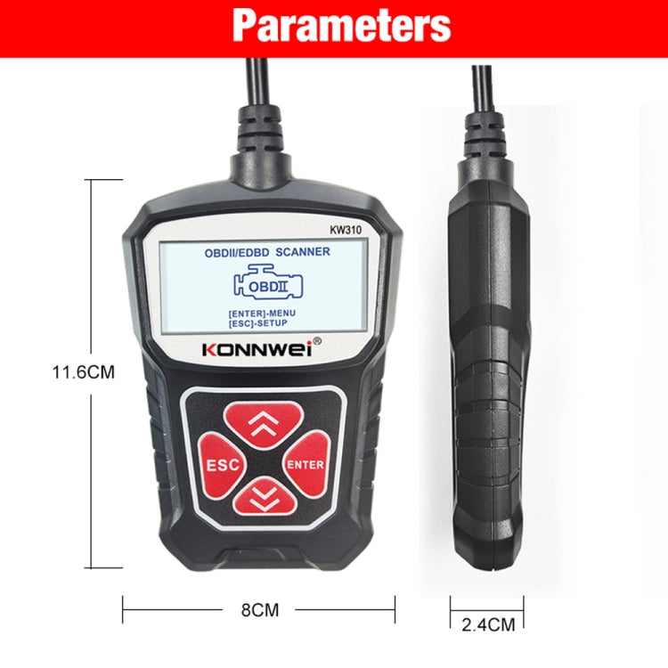 KONNWEI KW310 OBD Car Fault Detector Code Reader ELM327 OBD2 Scanner Diagnostic Tool(Black) - Code Readers & Scan Tools by KONNWEI | Online Shopping South Africa | PMC Jewellery