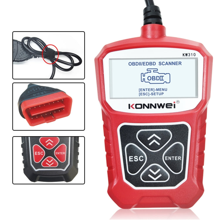 KONNWEI KW310 OBD Car Fault Detector Code Reader ELM327 OBD2 Scanner Diagnostic Tool(Red) - Code Readers & Scan Tools by KONNWEI | Online Shopping South Africa | PMC TechLife | Buy Now Pay Later Mobicred