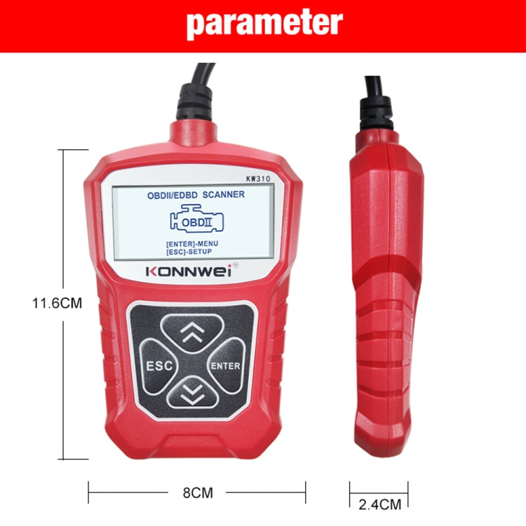 KONNWEI KW310 OBD Car Fault Detector Code Reader ELM327 OBD2 Scanner Diagnostic Tool(Red) - Code Readers & Scan Tools by KONNWEI | Online Shopping South Africa | PMC TechLife | Buy Now Pay Later Mobicred