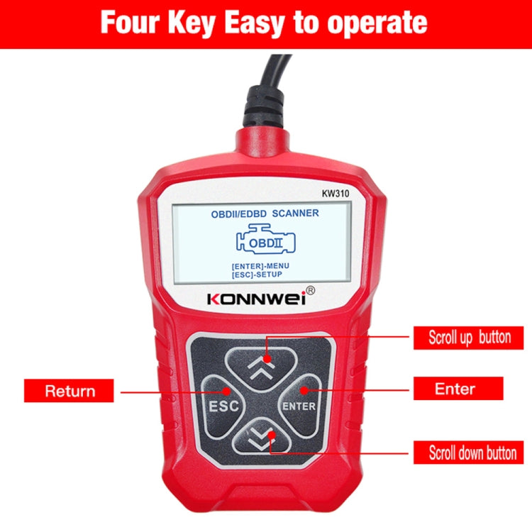 KONNWEI KW310 OBD Car Fault Detector Code Reader ELM327 OBD2 Scanner Diagnostic Tool(Red) - Code Readers & Scan Tools by KONNWEI | Online Shopping South Africa | PMC Jewellery