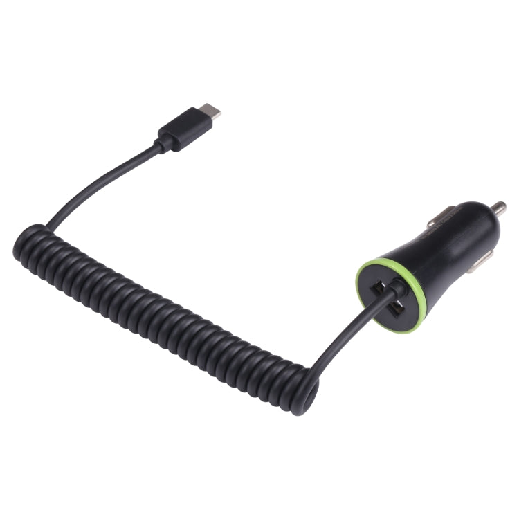 17W 3.4A Mini USB Car Charger with USB-C / Type-C Spring Cable - Car Charger by PMC TechLife | Online Shopping South Africa | PMC TechLife