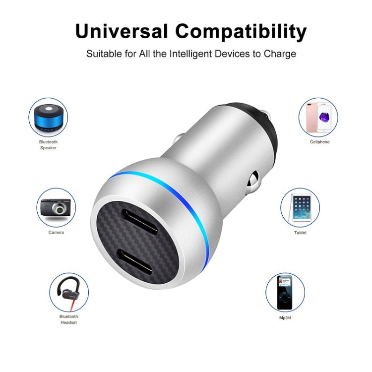 ACC-580 PD 40W Dual Type-C / USB-C Ports Fast Charging Car Charger(Silver) - Car Charger by PMC Jewellery | Online Shopping South Africa | PMC Jewellery