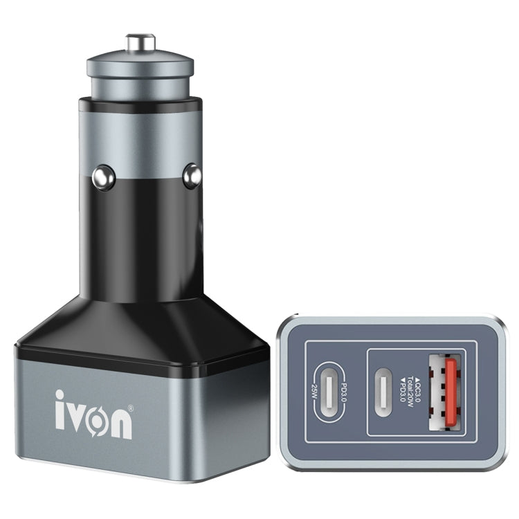 IVON CC43 45W PD 3.0 Dual USB-C / Type-C + QC 3.0 USB Port Square Car Charger - Car Charger by IVON | Online Shopping South Africa | PMC TechLife | Buy Now Pay Later Mobicred