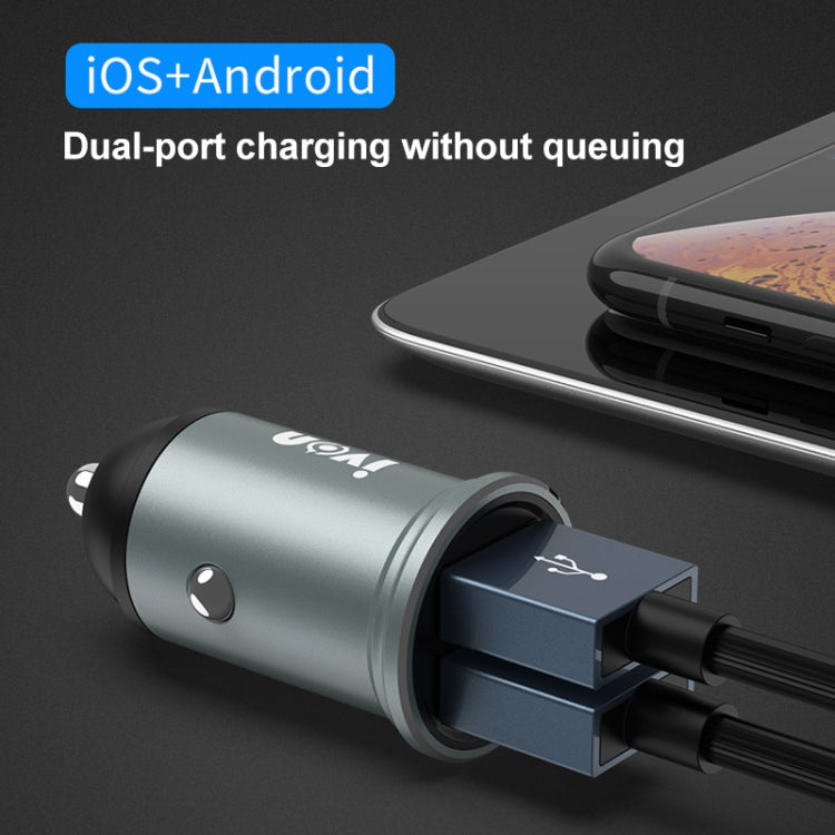 IVON CC37 15W 3.1A Dual USB Mini Car Charger + 1m USB to USB-C / Type-C Fast Charge Data Cable Set - Car Charger by IVON | Online Shopping South Africa | PMC TechLife