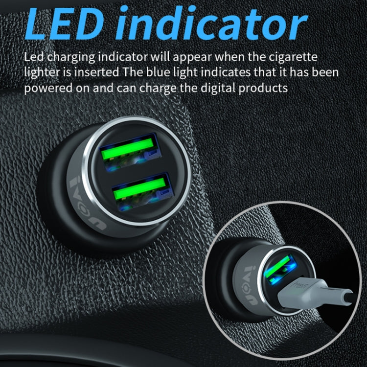 IVON CC38 2.4A Dual USB Car Charger + 1m USB to Micro USB Fast Charge Data Cable Set - Car Charger by IVON | Online Shopping South Africa | PMC TechLife | Buy Now Pay Later Mobicred