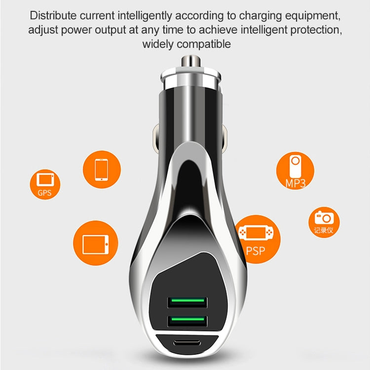 WLX-K1 QC3.0 Dual USB + Type-C Triple Car Charger (Gold) - Car Charger by PMC TechLife | Online Shopping South Africa | PMC TechLife